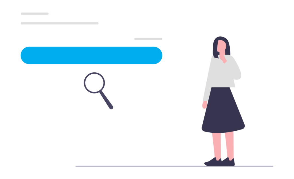 An illustration of a woman standing next to a search window.