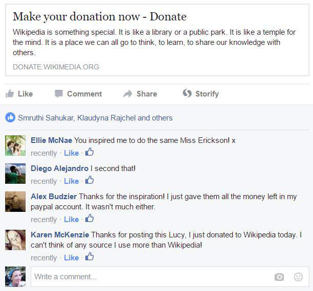 A screenshot of the Facebook post about the donation confirmation