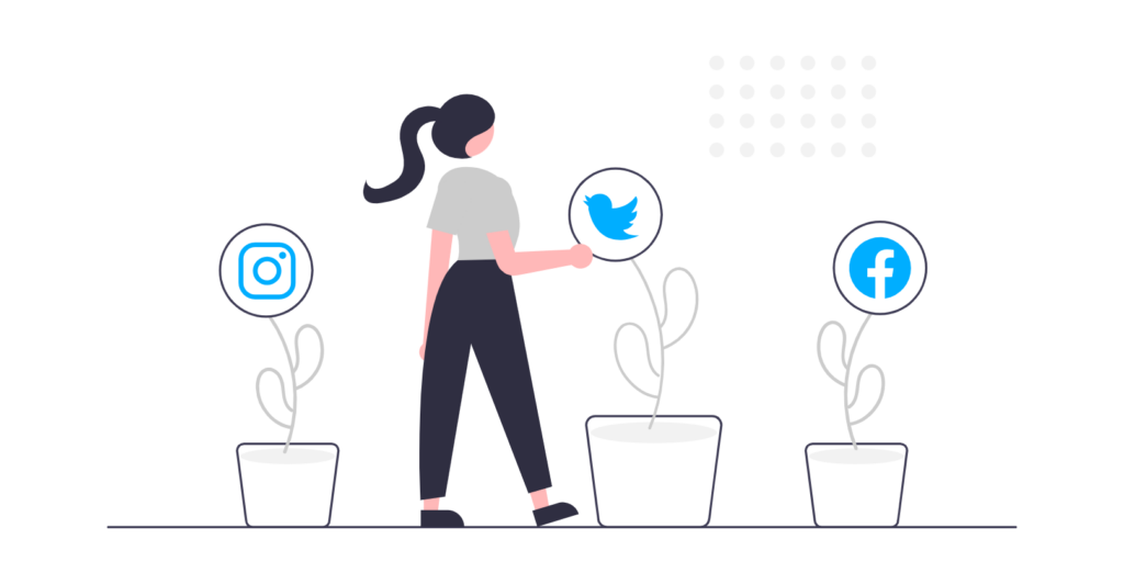 Illustration of person growing some social media plants.