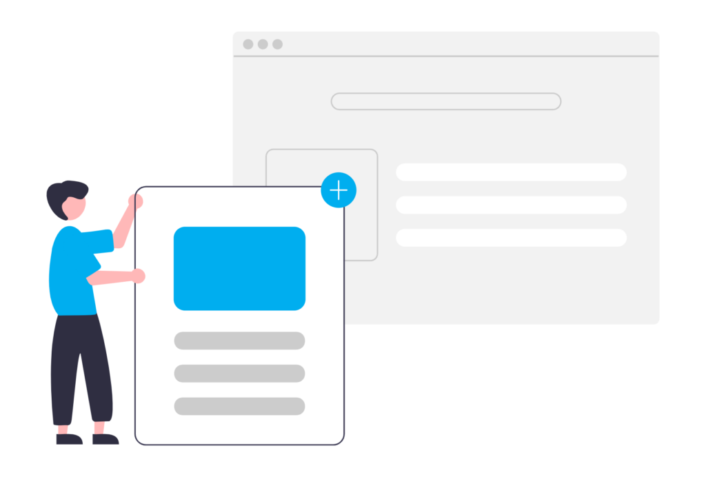 Illustration of person adding content to website