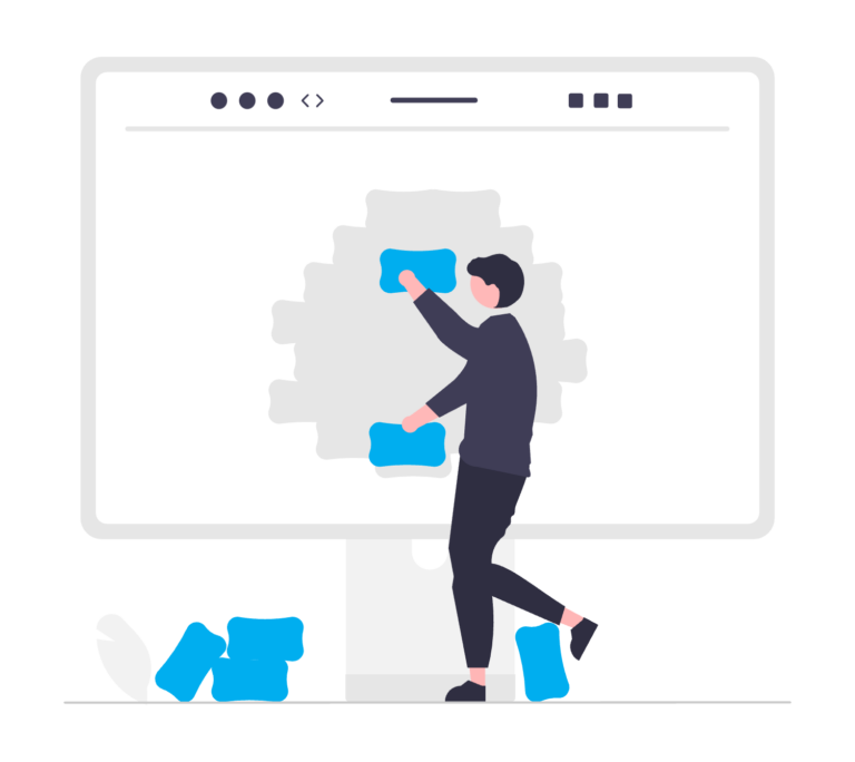 An illustration of a person putting building blocks on a website.