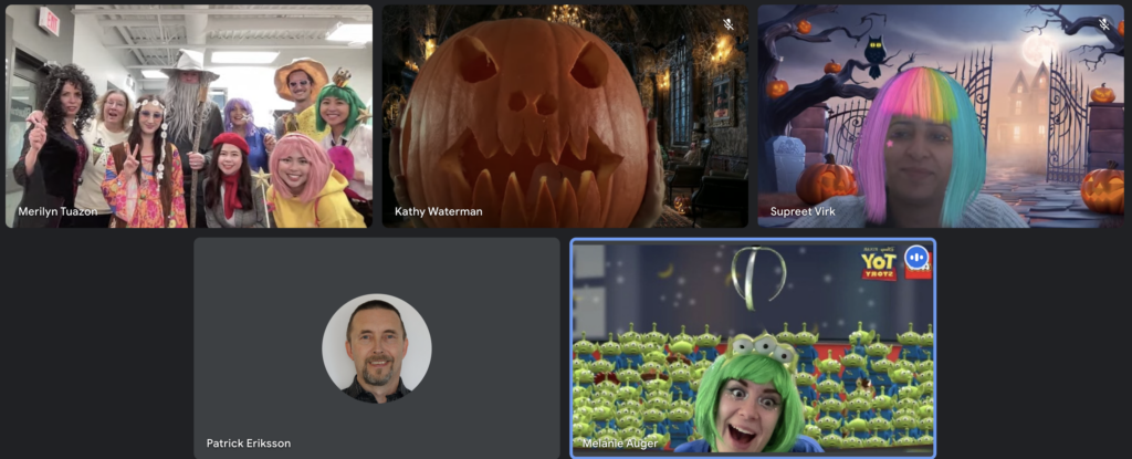 A screenshot from the Halloween Google Meet call