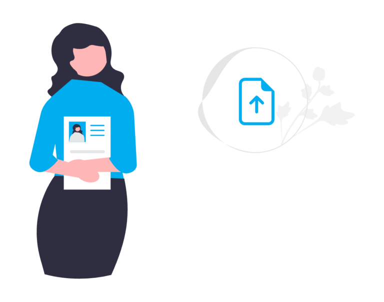 An illustration of a woman holding a cv.